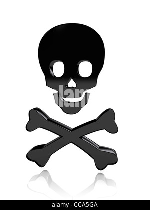 Totenkopf mit Knochen auf weißem Hintergrund. 3D gerenderten Bild Stockfoto