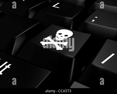 Tastatur mit Schädel und Knochen. 3D gerenderten Bild Stockfoto