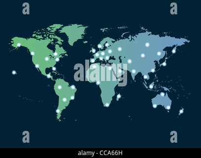 Globale Vernetzung Symbol der internationalen Komunikation mit eine Welt-Karte-Konzept mit Verbindungstür Technologie Gemeinschaften Stockfoto