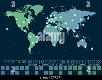 Weltkarte mit heißen Punkte Verbindungen Netzwerk- und Server-Standorte. Internet-Konzept Stockfoto