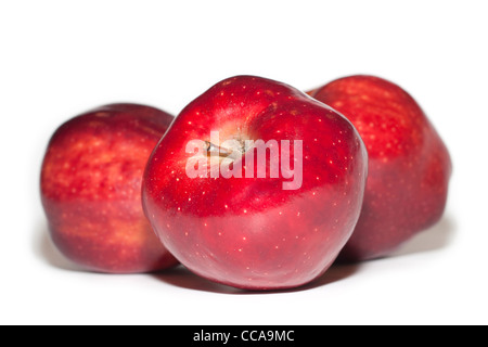 Drei rote Äpfel auf einem weißen Hintergrund Stockfoto