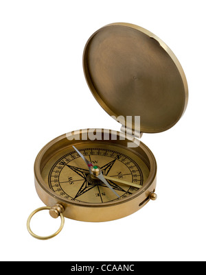 Vintage Messing Tasche Kompass isoliert auf weiss