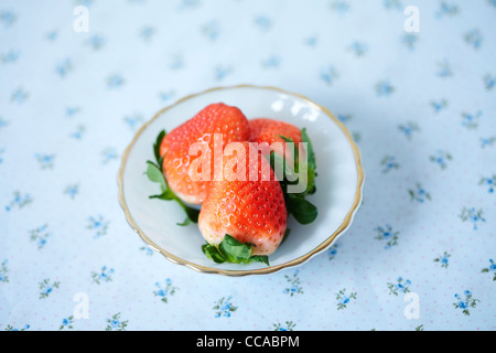 Erdbeeren auf Blau Tischdecke Stockfoto