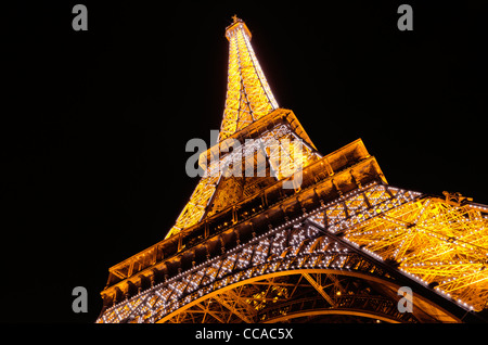 Der Eiffle Tower in der Nacht, Paris, Frankreich Stockfoto