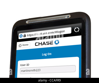 Anmeldung Online-mobile Banking mit Chase Bank auf einem HTC-smartphone Stockfoto