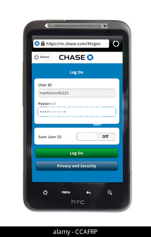 Anmeldung Online-mobile Banking mit Chase Bank auf einem HTC-smartphone Stockfoto