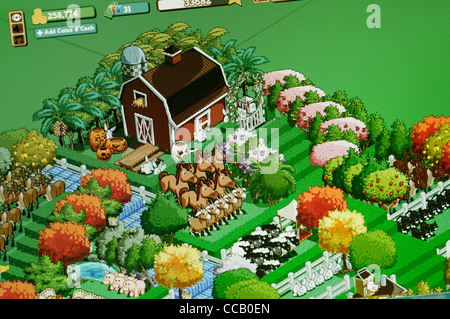 Farmville-Screenshot. Die Simulation Sozialnetz Farmspiel von Zynga. Stockfoto