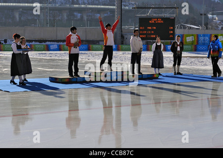 Mens 1500m Eisschnelllauf bei den ersten Olympischen Jugend - Innsbruck Stockfoto