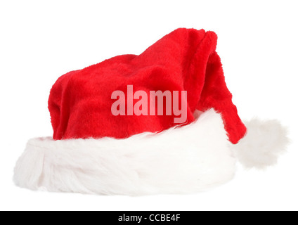 Rote und weiße Weihnachtsmann Mütze isoliert auf weißem Hintergrund Stockfoto