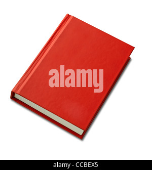 Leere rote Hardcover Bucheinband bereit für Text oder Grafik isoliert auf weiss Stockfoto