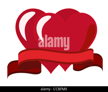 Illustration von zwei Herzen, die mit einem roten Band gebunden. Valentinstag, Liebe Konzept isoliert auf weißem Hintergrund Stockfoto