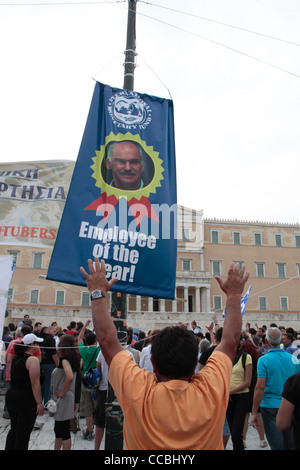 "Aganaktismenoi Sto Syntagma" (wütenden am Syntagma), friedlichen Protest gegen die Wirtschaftskrise, Syntagma-Platz, Athen Stockfoto
