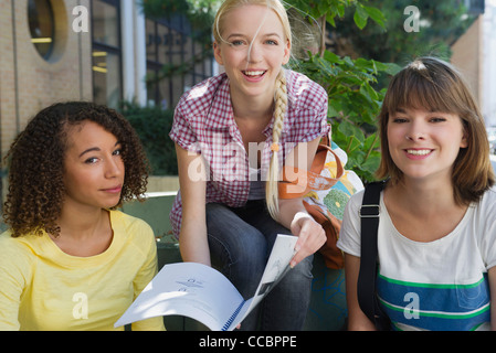 Freunde, die gemeinsam im Freien zu studieren Stockfoto
