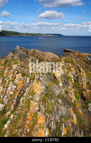 Blick vom Hannafore Punkt in Richtung Looe, Cornwall, Vereinigtes Königreich Stockfoto