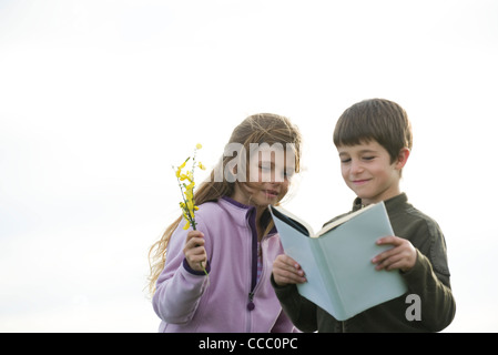 Kinder lesen Sie gemeinsam im freien Stockfoto