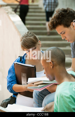 Freunde, die gemeinsam auf dem Campus studieren Stockfoto