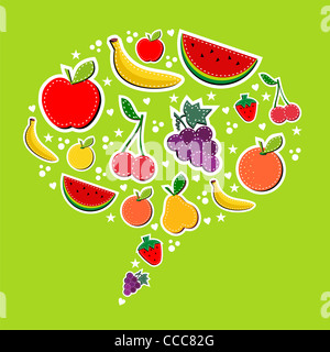 Liebe Essen Obst Blase Zusammensetzung in Blockfarben. Nützliche Vektor Illustration Hintergrund für Food-Industrie-anzeigen-design Stockfoto