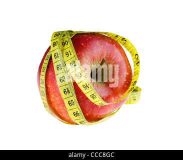 Reifer roter Apfel mit Maßband Stockfoto