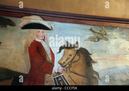 Detail des Wandbild an der Wand in der Warner-Haus, das etwa 1716 erbaut wurde. Stockfoto