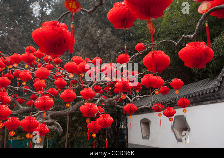 Beijing, DiTan Park (Park des Tempels der Erde). Chinese New Year Dekorationen. Stockfoto