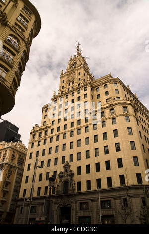 Telefonica Gebäude, Gran Via, Madrid, Spanien. Stockfoto