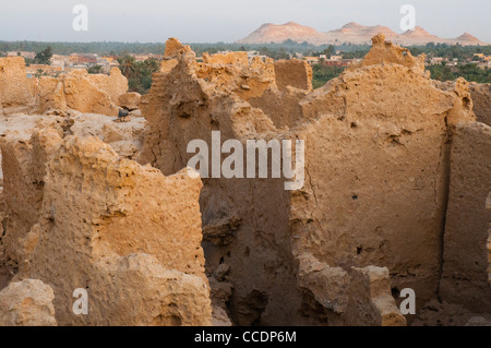 Zerstörten Lehmziegeln Festung Stadt von Schali, Siwa, Ägypten Stockfoto