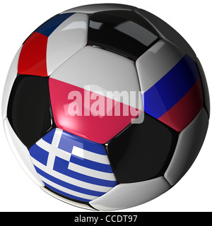 Fußball mit den vier Flaggen der konkurrierenden Teams in Gruppe A der Fußball-Europameisterschaft 2012 Stockfoto