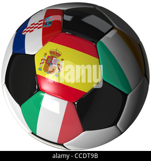 Fußball mit den vier Flaggen der teilnehmenden Mannschaften in der Gruppe C der Fußball-Europameisterschaft 2012. Stockfoto