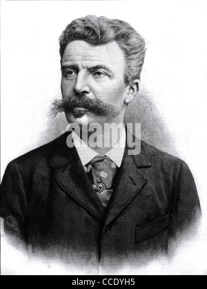 Porträt von Guy de Maupassant, französischer Schriftsteller und Autor von Kurzgeschichten (1850-1893). Vintage Illustration oder Gravur Stockfoto
