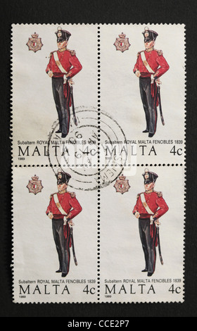 Vintage Briefmarken zum Gedenken an die Royal Malta Fencibles Stockfoto