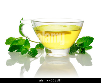 Grüner Tee mit Minze und Zitrone Stockfoto