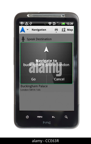 Spracherkennung auf Google Maps Navigation mit einem HTC-smartphone Stockfoto