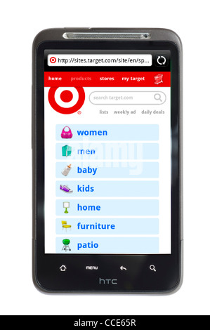 Online-Shopping auf Ziel mit einem HTC-smartphone Stockfoto