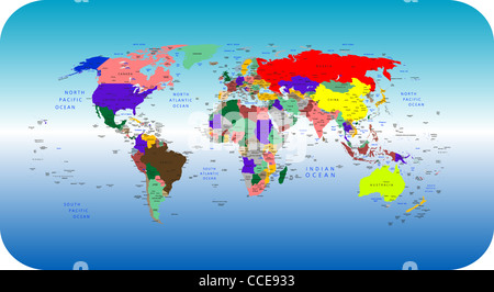 Vektor bunte politische Landkarte der Welt Stockfoto
