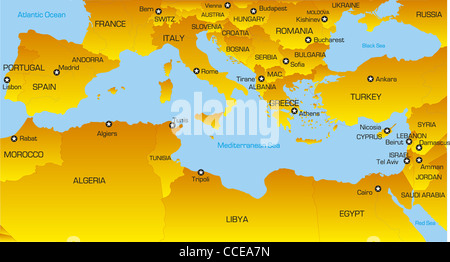 Vektor-Farbkarte der Mittelmeer-Region Länder Stockfoto