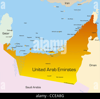 Farbe Vektorkarte von Vereinigte Arabische Emirate-Land Stockfoto