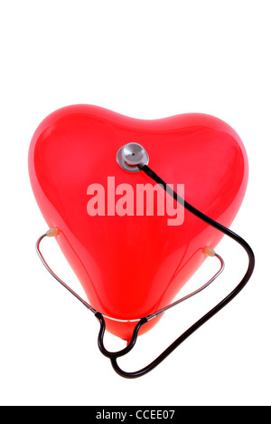 Ballon-Herz mit Stethoskop isoliert auf weißem Hintergrund Stockfoto