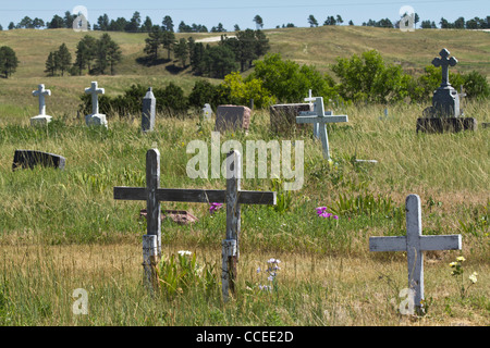 Reservierung Pine Ridge Indianer Land Friedhof Stamm Lakota Oglala Sioux South Dakota in den USA ländliche Landschaft der USA religiöse Fotos Hi-res Stockfoto