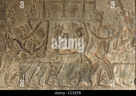 Flachrelief in der Süd-Galerie gewidmet König Suryavarman II, Tempelanlage Angkor Wat Angkor, Kambodscha Stockfoto