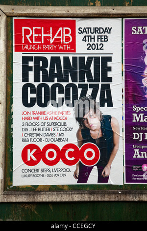 Frankie Cocozza Rehab Plakat für die Veranstaltung am 4. Februar 2012 bei Konzert Schritte, Liverpool, Merseyside, UK Stockfoto