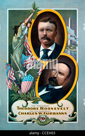 Für Präsident Theodore Roosevelt, Vizepräsident, Charles W. Fairbanks - USA Präsidentschaftswahl 1904 Stockfoto