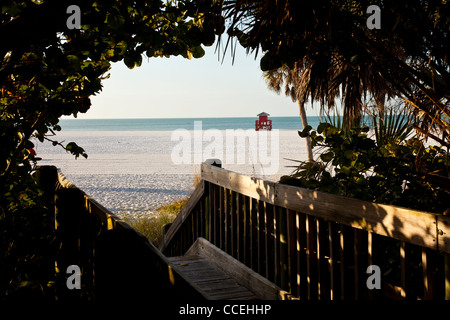 Verborgene Fußweg zum berühmten weißen Pulver Sand Siesta Key Beach, Sarasota Florida Stockfoto