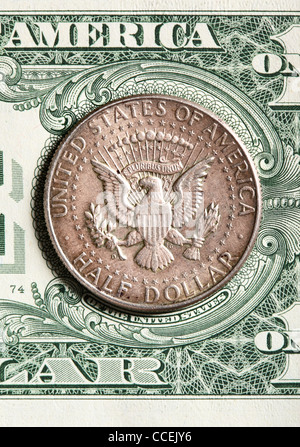 Halb-Dollar-Münze Banknote hautnah Stockfoto
