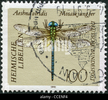 Deutschland - ca. 1991: Eine Briefmarke gedruckt in Deutschland, zeigt Green Hawker (Aeshna Viridis), ca. 1991 Stockfoto