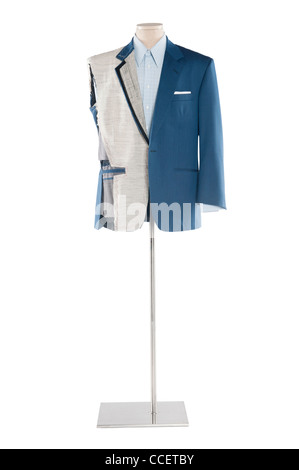 Passen Sie auf ein Schneider Mannequin auf weißem Hintergrund Stockfoto