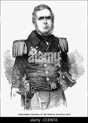 Viktorianische Gravur ca. 1852 des englischen Admiral John Pascoe Grenfell (1800-1869) Offizier in der brasilianischen Marine geboren Stockfoto