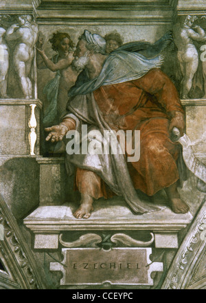 Hesekiel (622-570 v. Chr.). Hebräischen Propheten. Porträt. Fresko von Michelangelo. Decke der Sixtinischen Kapelle. Stockfoto