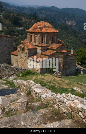 Byzantinische Kirche in Mystras, Peloponesos, Griechenland Stockfoto