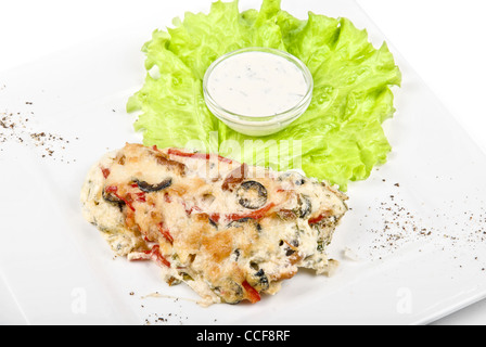 Lecker gebackene Fischgericht isoliert auf weißem Hintergrund Stockfoto