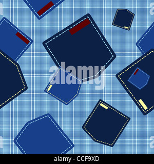 abstrakte nahtlose Darstellung mit Jeanstaschen Stockfoto